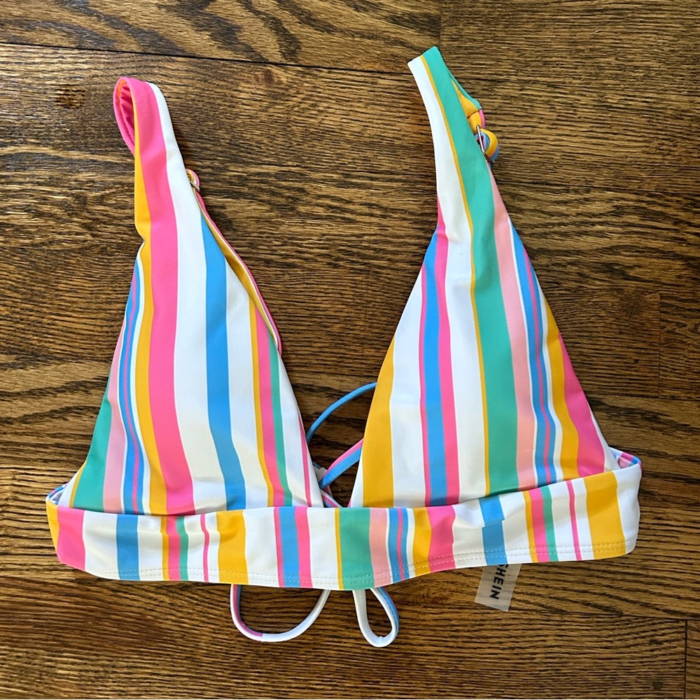 Color striped tie back bikini top